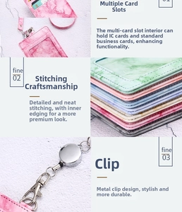 Detail of marble ID card holder with multiple card slots and retractable metal buckle
