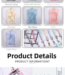 Marble pattern leather ID card holder set with retractable lanyard and multi-card slots