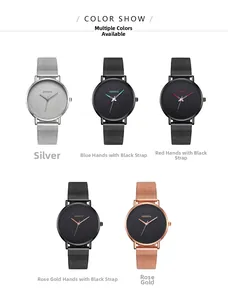 Detailed view of Geneva quartz watches with mesh bands in five stylish color combinations