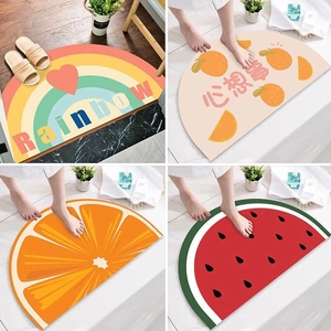Semicircle Door Mat Crystal Velvet Non-Slip Absorbent Rug Bathroom Entrance Carpet Cartoon Fruit Animal Print
