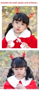 Detail of Christmas reindeer antler hair clips with pine cones on a young girl model