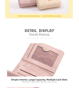Detail view of pink PU leather wallet showing multiple card slots and photo window