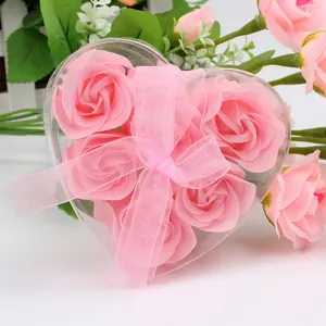 Heart Shaped Transparent Box Rose Soap Flowers Ribbon Bow Wedding Valentine Mother Day Gift Home Decor Decorative Favors