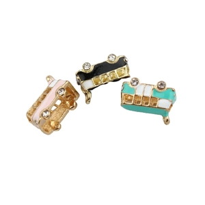 Three colorful gold-plated bus pendants with rhinestones for DIY jewelry making