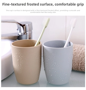 Detail of frosted texture bathroom cups and toothbrushes with realistic water droplets