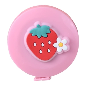 Pink Nordic style mini tape measure with 3D strawberry and white flower decoration