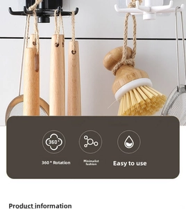 Wall-mounted 360-degree rotating kitchen hook with six claws for tool storage