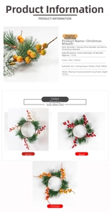 Detail view of 11cm artificial pine Christmas wreaths with berries in three colors