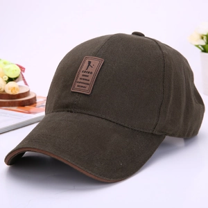 Classic dark green baseball cap with brown leather golf patch and six-panel structure