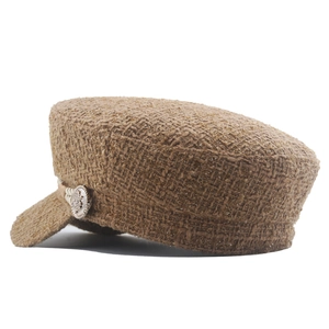 Vintage brown textured tweed baker boy cap for women in autumn and winter seasons
