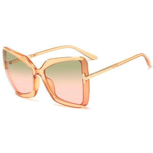 Women's butterfly frame sunglasses with orange clear frames and T-shaped metal hinges