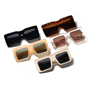 Set of five trendy oversized square sunglasses in black, tortoise, and neutral tones