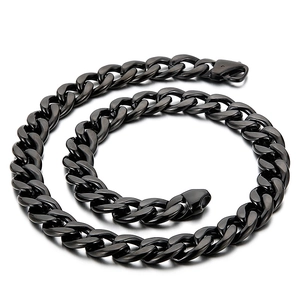 Men's punk rock 18K gold plated flat cuban link necklace in sleek black titanium steel