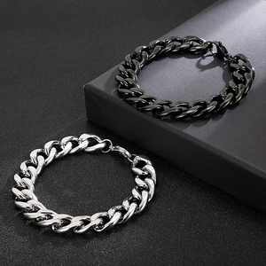 Polished stainless steel Cuban link bracelets in black and silver finishes for men
