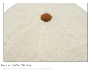 Detailed top view showing the precise six-panel stitching on this plush lamb wool baseball cap