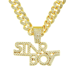 Hip Hop Iced Out Alphabet Letter Pendant Necklace With Alloy Rhinestone Cuban Link Chain For Men Punk Streetwear Accessory