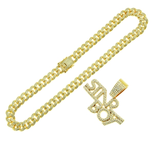 Hip hop gold plated Cuban link chain with iced out SING BOY letter pendant necklace
