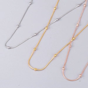 Three-color station bead snake chains in gold, silver, and rose gold for women