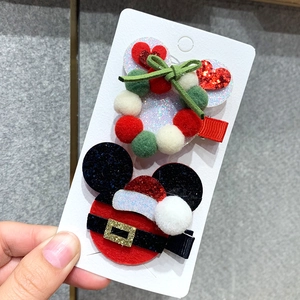Christmas reindeer antler and Mickey plush hair clips for kids holiday party hair decor