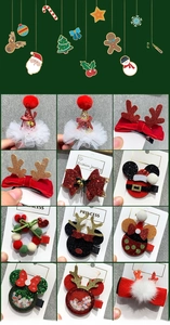 Detailed set of 12 Christmas hair clips with reindeer antlers and sequined bow motifs