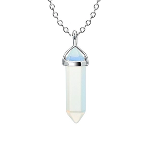 Polished silver chain necklace with a translucent hexagonal crystal pillar pendant