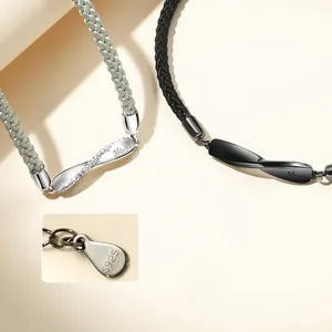 S925 sterling silver Mobius loop couple bracelets with adjustable braided rope