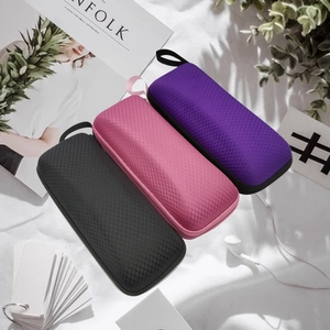 Portable Zippered Glasses Case Fabric Diamond Pattern Hard Shell Eyeglasses Protector Box With Hook For Sunglasses Eyewear