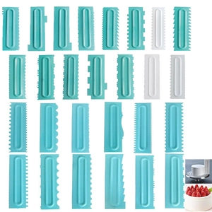 24-piece plastic cake scraper set with serrated and wavy edges for cream decorating