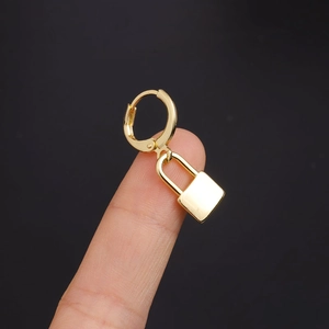 Minimalist gold-plated lock earrings for women featuring a creative starry cross design