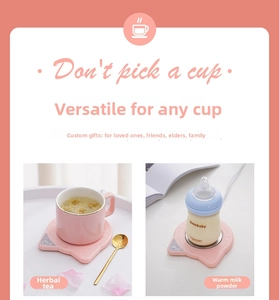 Pink cat-shaped electric cup warmer with metal heating plate for milk bottles and mugs