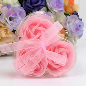 Artificial Rose Soap Flower Heart Shaped Gift Box With Ribbon Bow For Valentines Day Mother Day Wedding Party Favors Decorative Floral Soap