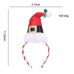 Detailed view of sequined mini Santa hat headband with 11.8 inch height dimensions