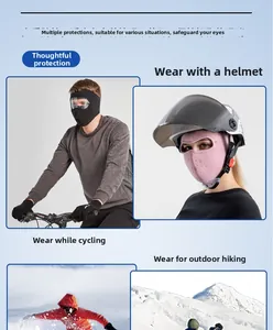 Winter thermal balaclava mask with goggles shown in cycling and skiing outdoor scenes