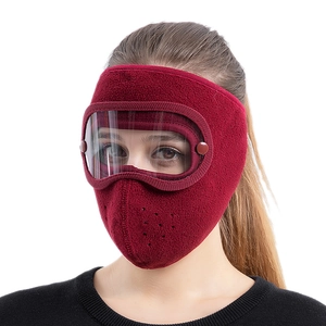 Winter thermal fleece face mask in deep red with detachable clear anti-fog goggles