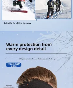 Detail of winter ski face mask with anti-fog panoramic goggles and thermal fleece band