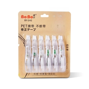 6-pack of 12m x 5mm correction tapes with PET film in retail blister pack packaging