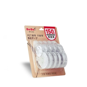 Detail view of 5-pack 30m PET correction tape set in blister card packaging