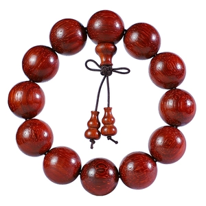 Brazilian rosewood prayer beads bracelet with twelve red round beads and gourd pendants
