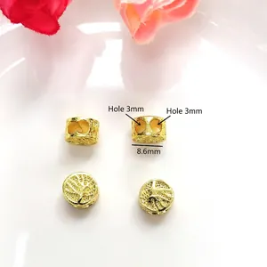 18k gold plated tree of life slider beads for DIY jewelry with 3mm hole and 8.6mm height