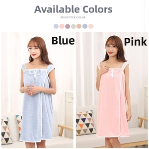 Thickened coral fleece wearable towels with bow details in blue and pink colors
