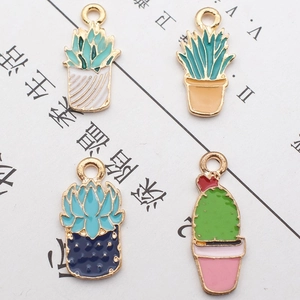 Colorful alloy cactus and succulent oil-drop charms for DIY jewelry making