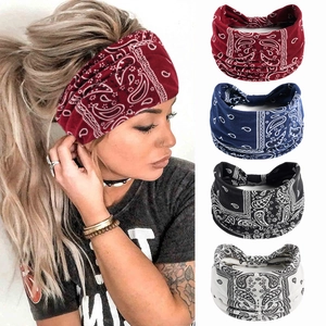 Bandeau Large en Polyester Extensible Bohème Imprimé Paisley Floral Turban Femmes Yoga Sport Accessoire de Cheveux
