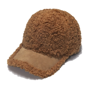 Dunkelbraune Teddy-Fleece-Baseballkappe mit Wildleder-Schirm und warmem Design