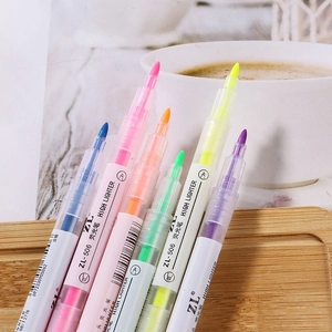 Set of 6 colorful dual-tip highlighters for student note-taking and highlighting