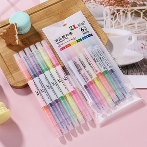 Double Ended Highlighter Plastic Colorful For Student Office Marking Chisel And Fine Tip Fluorescent Pen