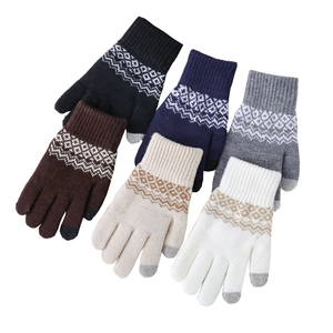 Gants en tricot d'hiver pour écran tactile avec motifs jacquard et doublure polaire chaude