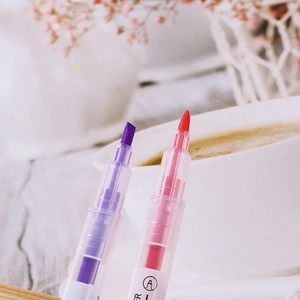 Dual-tip colorful highlighters with transparent barrels for students and office marking