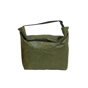 Waterproof green Tyvek lunch bag with black strap and buckle for office workers