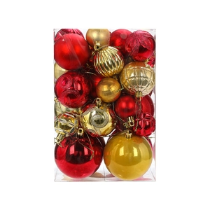 Christmas tree ball ornaments set in red and gold with shiny matte and glitter finishes