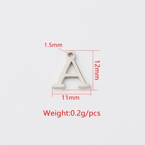 Polished silver stainless steel letter A pendant with dimensions 12mm x 11mm for DIY jewelry